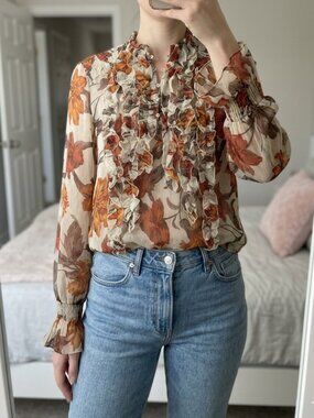 Zara Women’s Ruffle peasant Blouse flutter sleeve Size M WHimsigoth Dark Romance